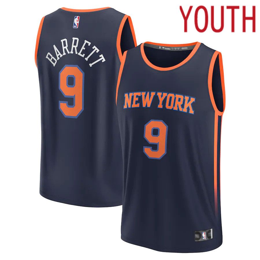 Youth New York Knicks #9 RJ Barrett Fanatics Branded Navy Statement Edition 2022-23 Fast Break Player NBA Jersey->youth nba jersey->Youth Jersey